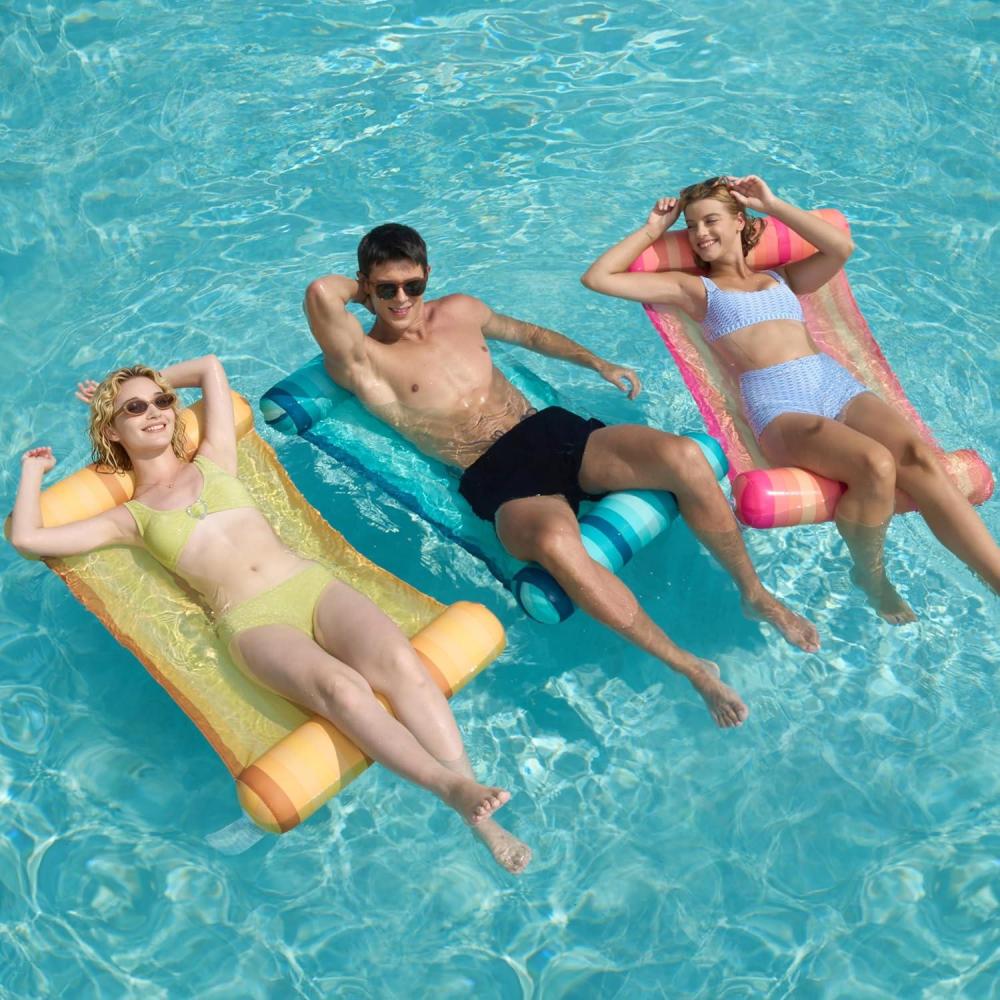 imageSloosh 3 Pack 4in1 Inflatable Pool Floats Water Hammock Lounges MultiPurpose Swimming Pool Accessories Saddle Lounge Chair Drifter for Pool Lake Outdoor BeachCyanOrangeRed