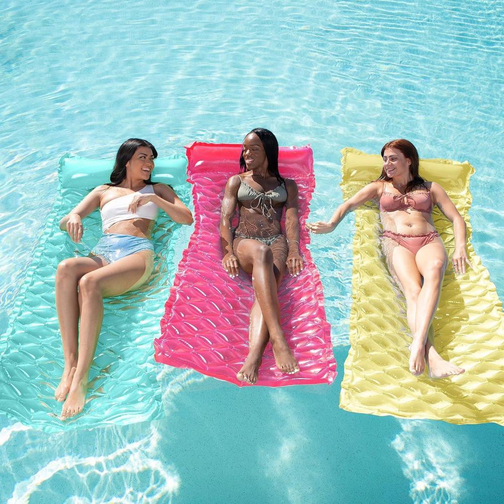 imageSloosh 3 Pack Inflatable Pool Mat Swimming Pool Mattress Float Lounge with Headrest Pool Float Air Mat for Adults 64x32 inchBluePinkYellow