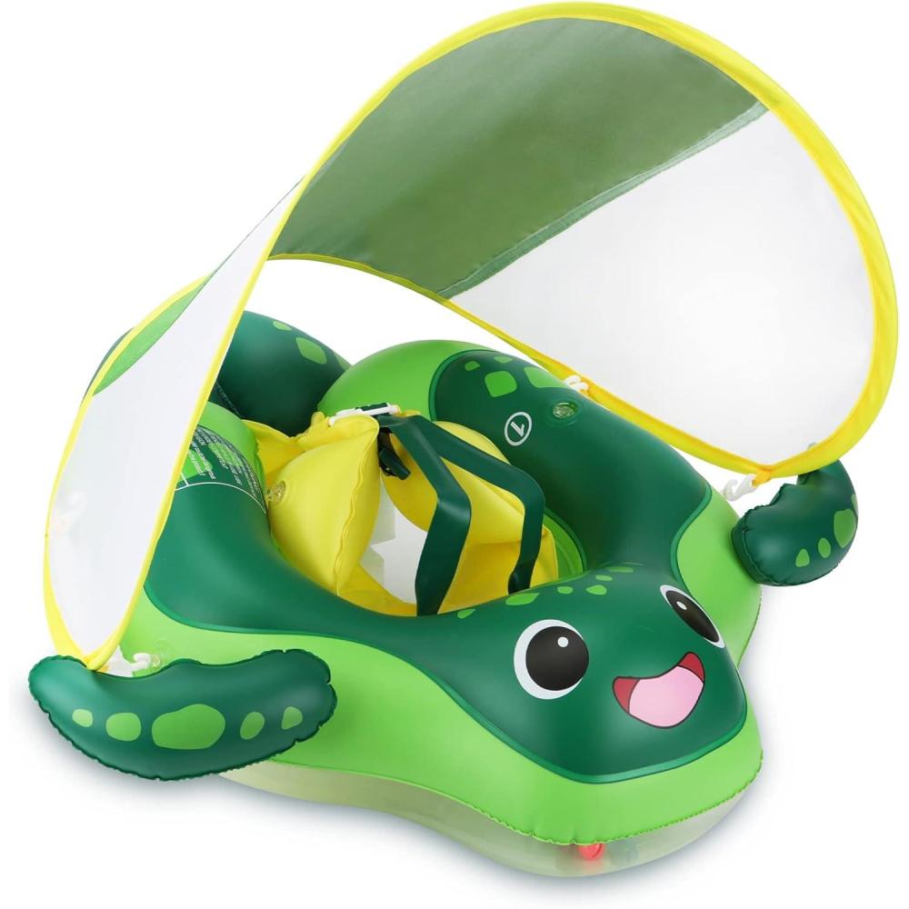 imageSloosh Baby Swimming Floats with Removable Sun Canopy Inflatable Baby Pool Float Sea Turtle Design Infant Swim Float Ring Swimming Pool Accessories for Age 636 MonthsSmall
