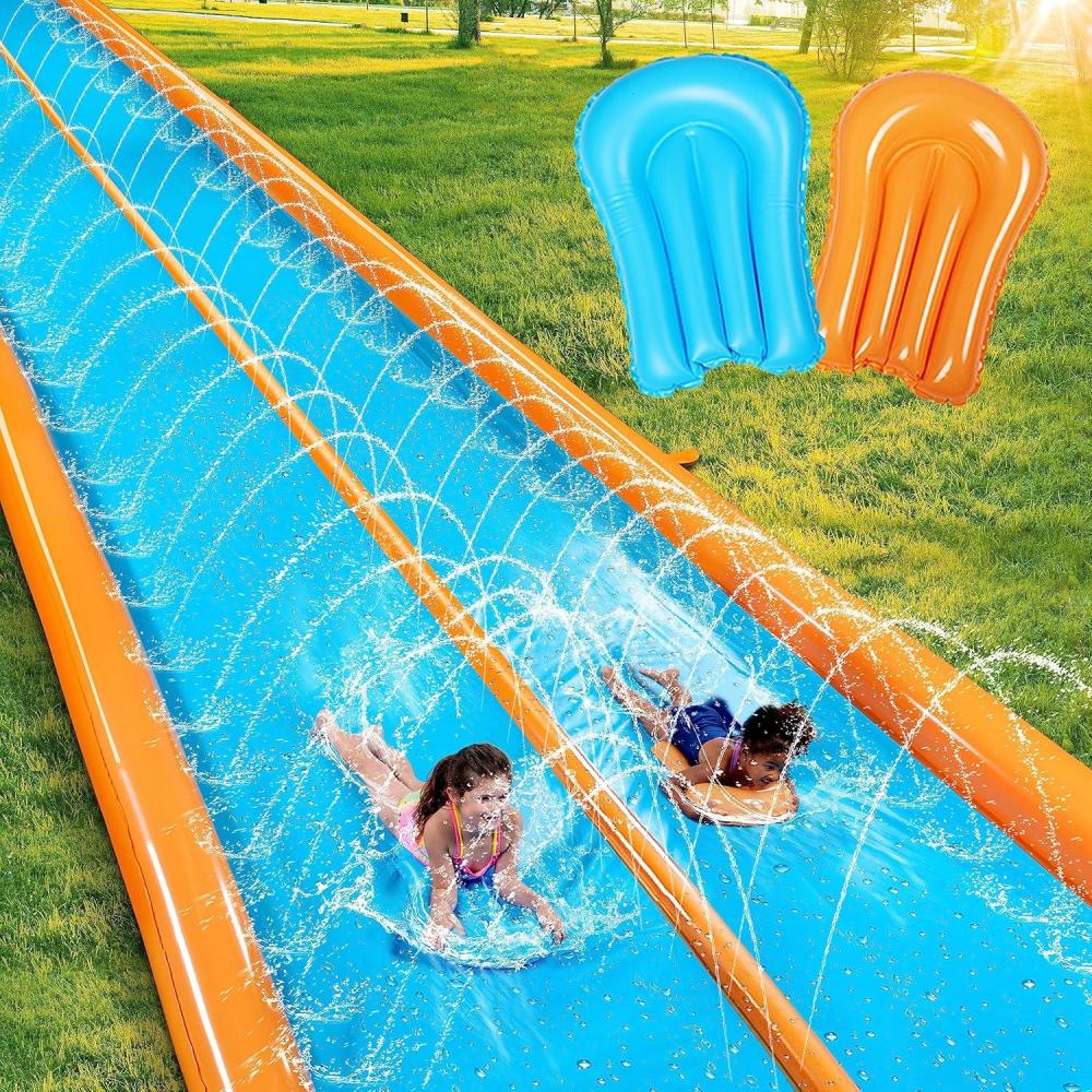 imageSloosh Double Lane Water Slide25ft x 6ft Heavy Duty Water Slip Lawn Slide with Sprinkler and 2 Inflatable Boards for Adult Kids Party Summer Yard Outdoor Play Activities