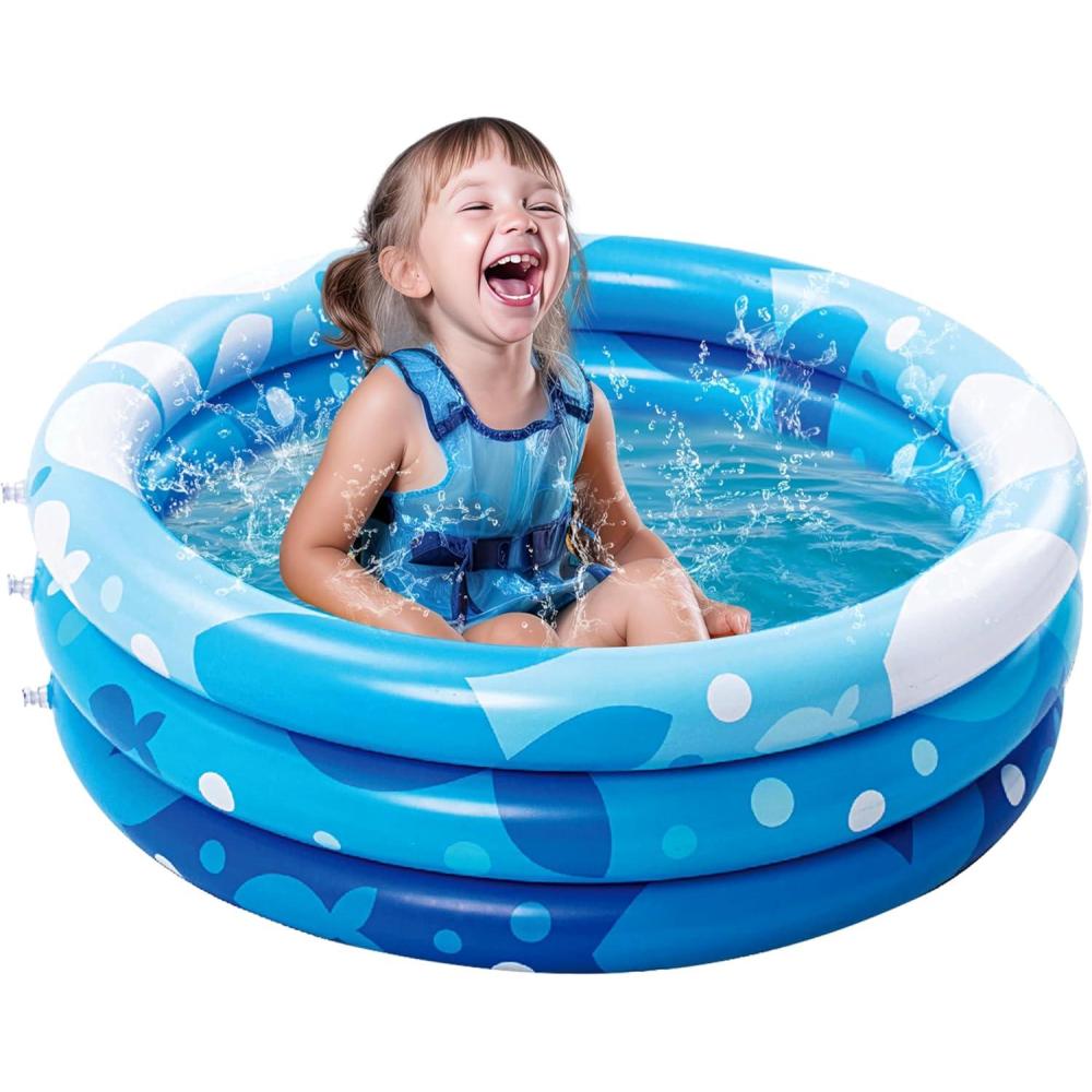 imageSloosh Inflatable Kiddie Pool 34x10 Blow Up Kid Swimming Pool3 Rings Blue Baby Pool for ToddlerPlay Pit for Dog with Geometric Pattern for Summer Water Party Backyard GardenFishFish