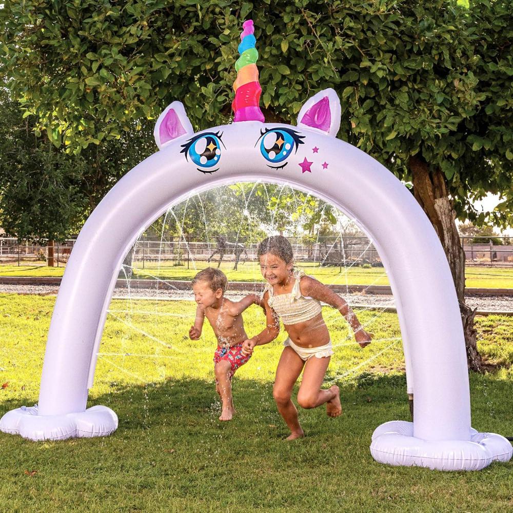 imageSloosh Inflatable Ride a Unicorn Costume Sprinkler Arch Water Toys Sprinkler for Kids Outdoor Play Summer Water Party Supplies Backyard Outside Games Activities 8265