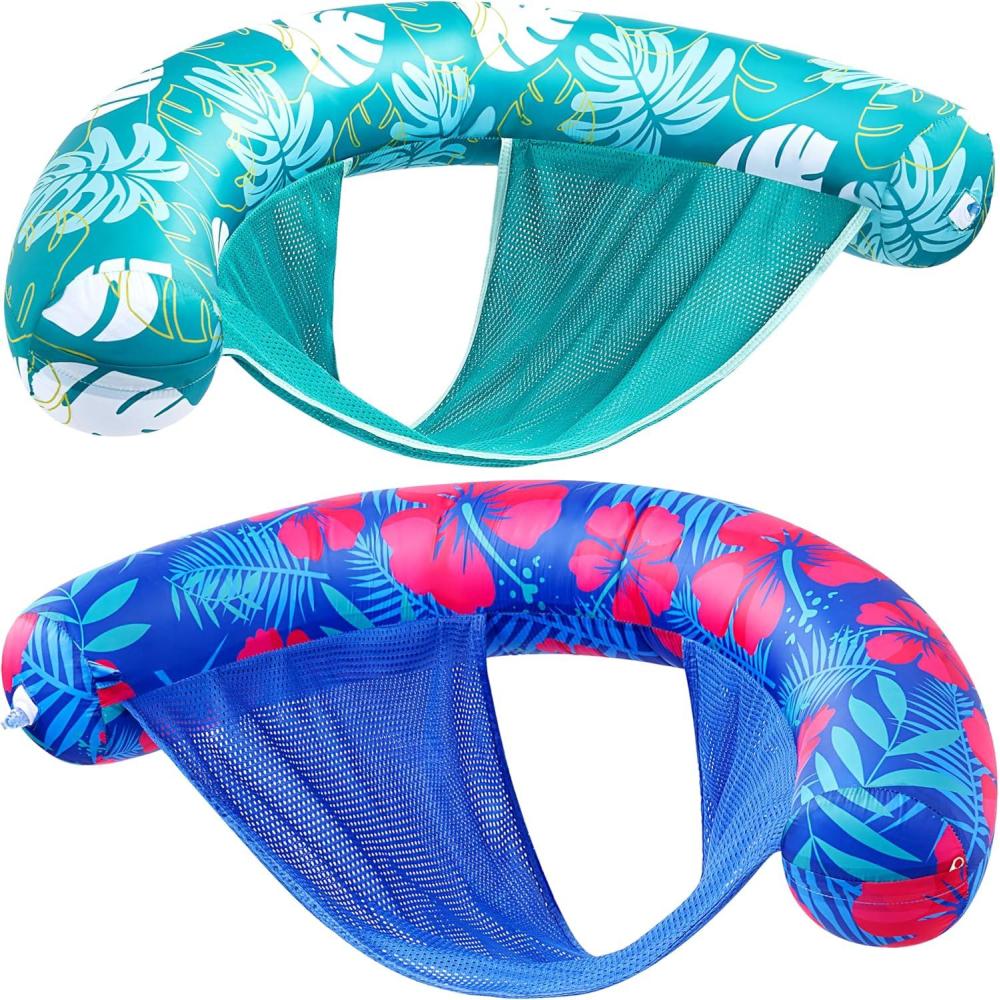 imageSloosh Pool Floats Adult 2 Pack Inflatable Noodle Chair with Sling Soft Fabric Floating Pool Float Lounge for Summer Water FunFlower Leaves