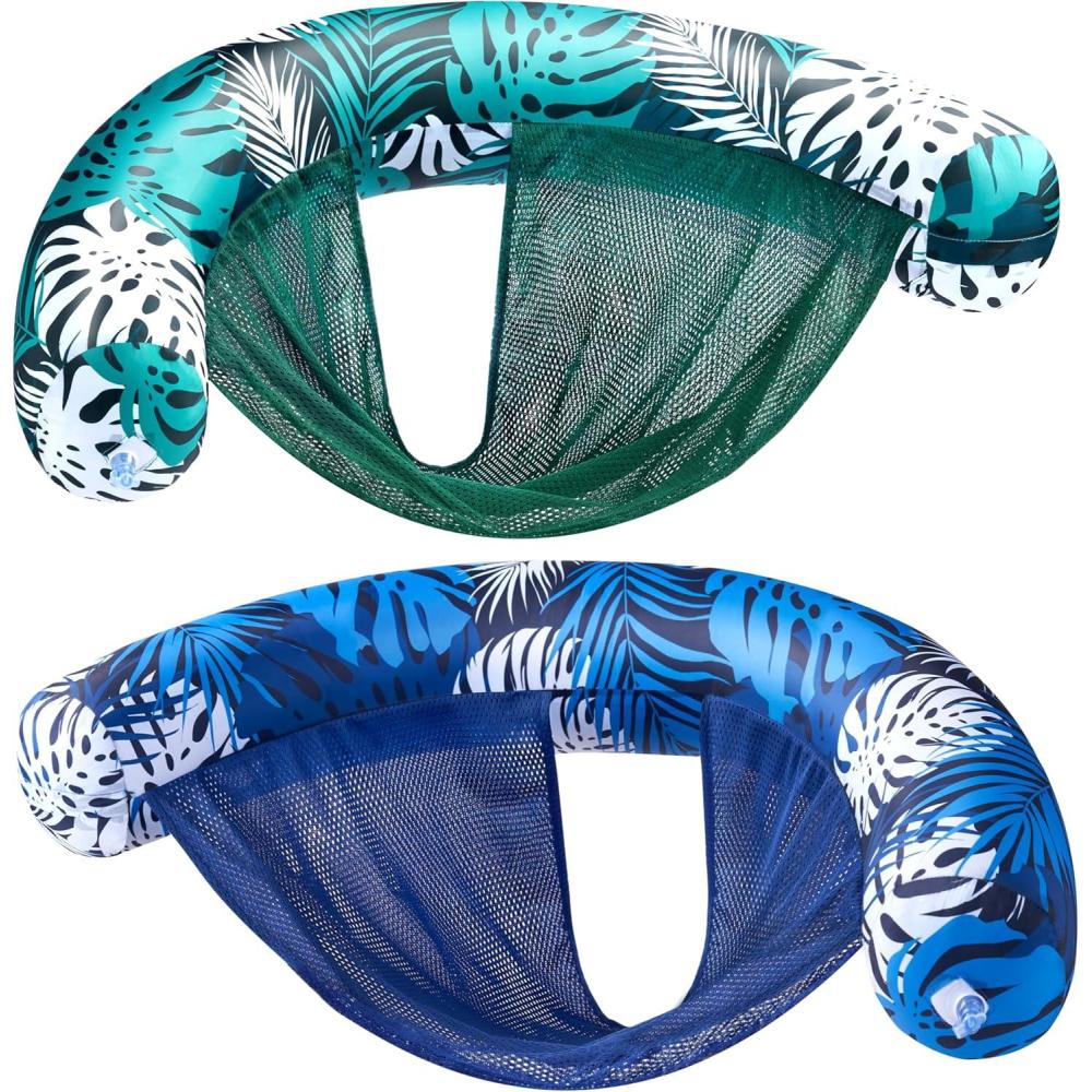 imageSloosh Pool Floats Adult 2 Pack Inflatable Noodle Chair with Sling Soft Fabric Floating Pool Float Lounge for Summer Water FunTropical Leaves