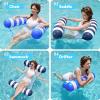 SLOOSH 2 Packs Hammock Pool Floats Adults, 4-in-1 Multi-Purpose Inflatable Pool Floats PVC Water Hammock Lounge Floaties(Strip-Blue  Navyblue)