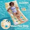 SLOOSH Adjustable Backrest Pool Floats – Tropical Leaves Pool Lounger Floaties Adults with Cup Holders, Inflatable Tanning Float Rafts Chair Beach Lake Lounge Floating Above Water Keep Cool (Pink)(Champagne)