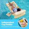 SLOOSH Adjustable Backrest Pool Floats – Tropical Leaves Pool Lounger Floaties Adults with Cup Holders, Inflatable Tanning Float Rafts Chair Beach Lake Lounge Floating Above Water Keep Cool (Pink)(Champagne)