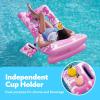 SLOOSH Adjustable Backrest Pool Floats – Tropical Leaves Pool Lounger Floaties Adults with Cup Holders, Inflatable Tanning Float Rafts Chair Beach Lake Lounge Floating Above Water Keep Cool (Pink)(Pink)