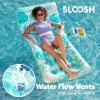 SLOOSH Adjustable Backrest Pool Floats – Tropical Leaves Pool Lounger Floaties Adults with Cup Holders, Inflatable Tanning Float Rafts Chair Beach Lake Lounge Floating Above Water Keep Cool (Pink)(Cyan)