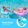 SLOOSH Inflatable Pool Floats Adult,2 Pack Pool Chairs with Cup Holders,Blow up Floats Chair,Hammock Noodle Mat for Relaxing Summer Water Fun Swimming Party Beach(Leaves Design Blue Pink)