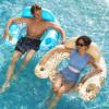 SLOOSH Inflatable Pool Floats Adult,2 Pack Pool Chairs with Cup Holders,Blow up Floats Chair,Hammock Noodle Mat for Relaxing Summer Water Fun Swimming Party Beach(Leaves Design Blue Champagne)