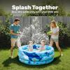 Sloosh Inflatable Kiddie Pool, 34″x10″ Blow Up Kid Swimming Pool,3 Rings Blue Baby Pool for Toddler,Play Pit for Dog with Geometric Pattern for Summer Water Party Backyard Garden(Fish)(Whale)