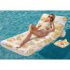 SLOOSH Adjustable Backrest Pool Floats – Tropical Leaves Pool Lounger Floaties Adults with Cup Holders, Inflatable Tanning Float Rafts Chair Beach Lake Lounge Floating Above Water Keep Cool (Pink)(Champagne)
