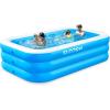 SLOOSH Inflatable Pool for Adults with Seats, 120″ x 72″ x 22″ Full-Sized Blow Up Durable Thickened Above Ground Family Pool, Large Swimming Pools for Backyard Garden Lawn Summer Water Party, Blue(Blue)