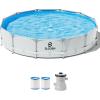 SLOOSH Round Above Ground Pool – 12ft x 30inch Outdoor Round Frame Above Ground Swimming Pool Set for Kids Adults with Filter Pump(12ft x 30inch)