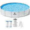 SLOOSH Round Above Ground Pool – 12ft x 30inch Outdoor Round Frame Above Ground Swimming Pool Set for Kids Adults with Filter Pump(15ft x 42inch)