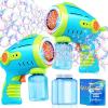 Sloosh 10 Holes Bubble Gun for Kids, Bubble Machine Gun for Toddlers 1-3, Automatic Light Up Airship Blower with 2 Bottles 4 Bags Refill Solution, Summer, Outdoor Toy, Party, Easter, Gift