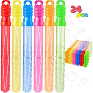 JOYIN 24 Pack 10’’ Mid Bubble Wands Assortment, 6 Colors Bubble Wands 3 OZ Party Favors Kids Summer Toys, Outdoor Play Toys Games Christmas Birthday Party
