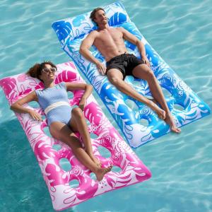 SLOOSH 2-Pack Inflatable Pool Floats Mat – XL Pool Floaties Adults Size with Headrest, Sun Tanning Raft Lake Beach Swimming Pool Party Toys Floating Lounge Above Water Keep Cool(Blue/Pink)