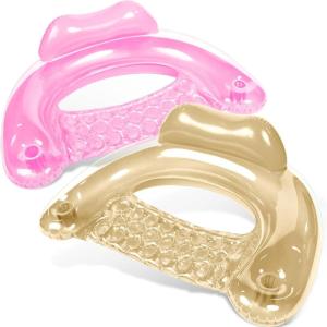 SLOOSH Inflatable Pool Floats Adult,2 Pack Pool Chairs with Cup Holders,Blow up Floats Chair,Hammock Noodle Mat for Relaxing Summer Water Fun Swimming Party Beach(Pure Pink Champagne)