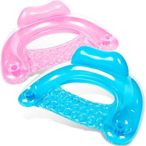 SLOOSH Inflatable Pool Floats Adult,2 Pack Pool Chairs with Cup Holders,Blow up Floats Chair,Hammock Noodle Mat for Relaxing Summer Water Fun Swimming Party Beach(Pure Blue Pink)