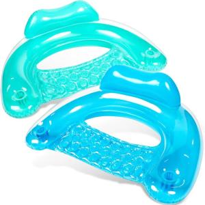 SLOOSH Inflatable Pool Floats Adult,2 Pack Pool Chairs with Cup Holders,Blow up Floats Chair,Hammock Noodle Mat for Relaxing Summer Water Fun Swimming Party Beach(Pure Blue Green)