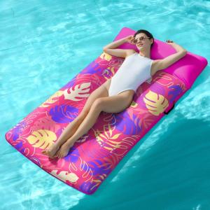 SLOOSH Inflatable Pool Floats Raft – XL Fabric Covered Pool Mat Lounger Floaties for Adults, Ultra Comfort Inflatable Water Float with Headrest for Beach Lake Swimming Pool Floating 68″X34″ (Pink)(Pink)