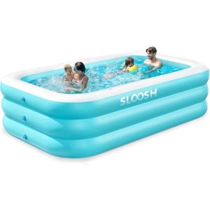 SLOOSH Inflatable Pool for Adults with Seats, 120″ x 72″ x 22″ Full-Sized Blow Up Durable Thickened Above Ground Family Pool, Large Swimming Pools for Backyard Garden Lawn Summer Water Party, Blue(Cyan)