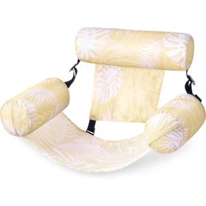 SLOOSH Pool Floats Chairs Adult,Inflatable Pool Lounge,Plant Pattern Floating Mat Hammock,Blow up Water Chairs Noodles rafts for Party Summer Water Beach Fun(Champagne leaves)
