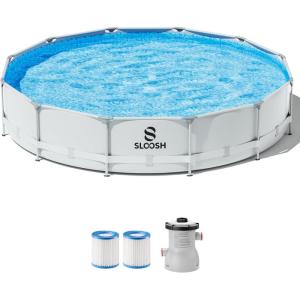SLOOSH Round Above Ground Pool – 12ft x 30inch Outdoor Round Frame Above Ground Swimming Pool Set for Kids Adults with Filter Pump(12ft x 30inch)