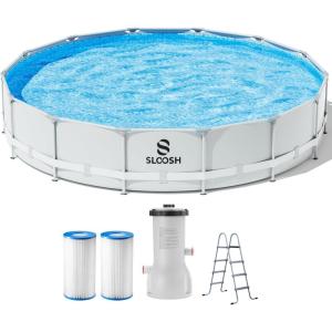 SLOOSH Round Above Ground Pool – 12ft x 30inch Outdoor Round Frame Above Ground Swimming Pool Set for Kids Adults with Filter Pump(15ft x 42inch)