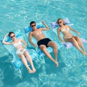 Sloosh 3 Pack Inflatable Pool Float Hammock, Water Lounges, Multi-Purpose Swimming Pool Accessories (Saddle, Lounge Chair, Hammock, Drifter), Lake, Outdoor, Beach(Cyan/Purple/Green)