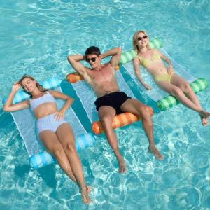 Sloosh 3 Pack Inflatable Pool Float Hammock, Water Lounges, Multi-Purpose Swimming Pool Accessories (Saddle, Lounge Chair, Hammock, Drifter), Lake, Outdoor, Beach(Orange/Green/Blue)