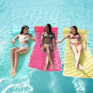 Sloosh 3 Pack Inflatable Pool Mat Swimming Pool Mattress Float Lounge with Headrest, Pool Float Air Mat for Adults 64×32 inch(Blue/Pink/Yellow)