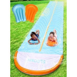 Sloosh 32.5ft Water Slide with 2 Inflatable Boards,Double Lane Lawn Water Slip Sprinkler Long Slides with for Kids Adults Backyard Summer Outdoor Toy
