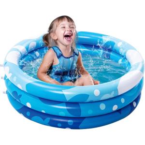Sloosh Inflatable Kiddie Pool, 34″x10″ Blow Up Kid Swimming Pool,3 Rings Blue Baby Pool for Toddler,Play Pit for Dog with Geometric Pattern for Summer Water Party Backyard Garden(Fish)(Fish)