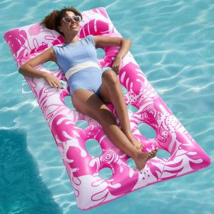 Sloosh Inflatable Pool Floats Adults – Large Pool Float Tanning Raft with Headrest, Keep Cool Above Water Swimming Pool Floaties Beach Lake Party Supplies(Pink)
