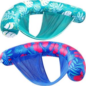 Sloosh Pool Floats Adult, 2 Pack Inflatable Noodle Chair with Sling Soft Fabric, Floating Pool Float Lounge for Summer Water Fun(Flower Leaves)
