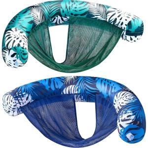Sloosh Pool Floats Adult, 2 Pack Inflatable Noodle Chair with Sling Soft Fabric, Floating Pool Float Lounge for Summer Water Fun(Tropical Leaves)