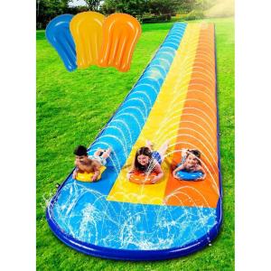Sloosh Triple Water Slide with 3 BodyBoards, 22.5FT Lawn Water Slip Splash Pad Slide Summer Toy with Build in Advanced Sprinkler for Kids Adults Backyard Summer Water Fun(22.5FT)