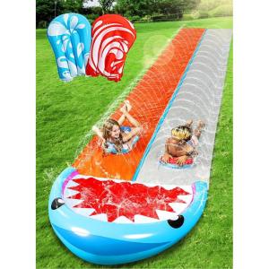 Sloosh Water Slides with 2 Inflatable Boards,22.5ft Double Lane Splash Slip Lawn Water Slide with Advanced Sprinklers Summer Toy for Kids Adults Fun Backyard Summer Outdoor, Shark(Shark)