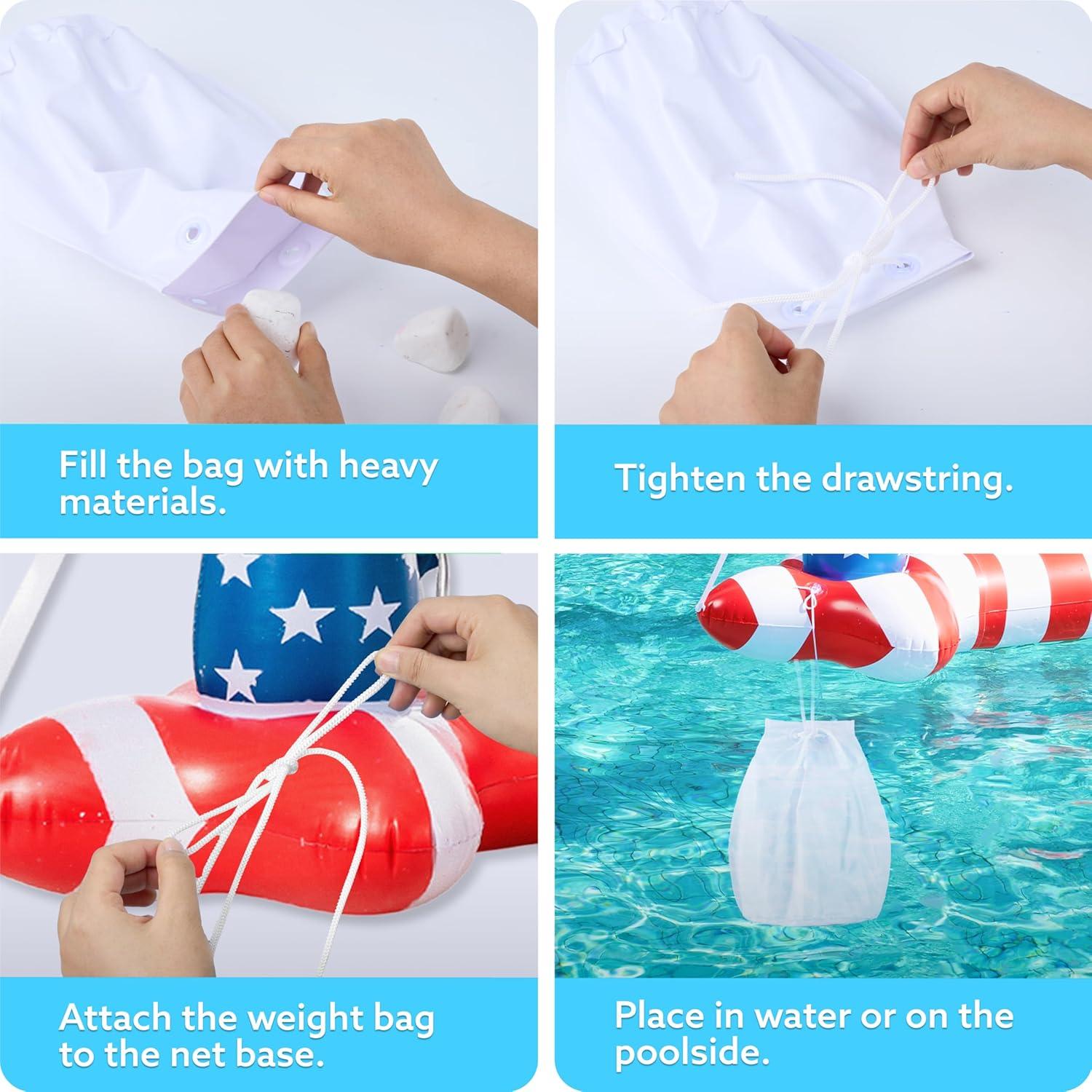 imageInflatable Pool Floats Set American Flag Volleyball Net amp Basketball Hoops Swimming Pool Game Toy for Kids and Adults Floating Volleyball Court 105x35Basketball 27x23 Red White