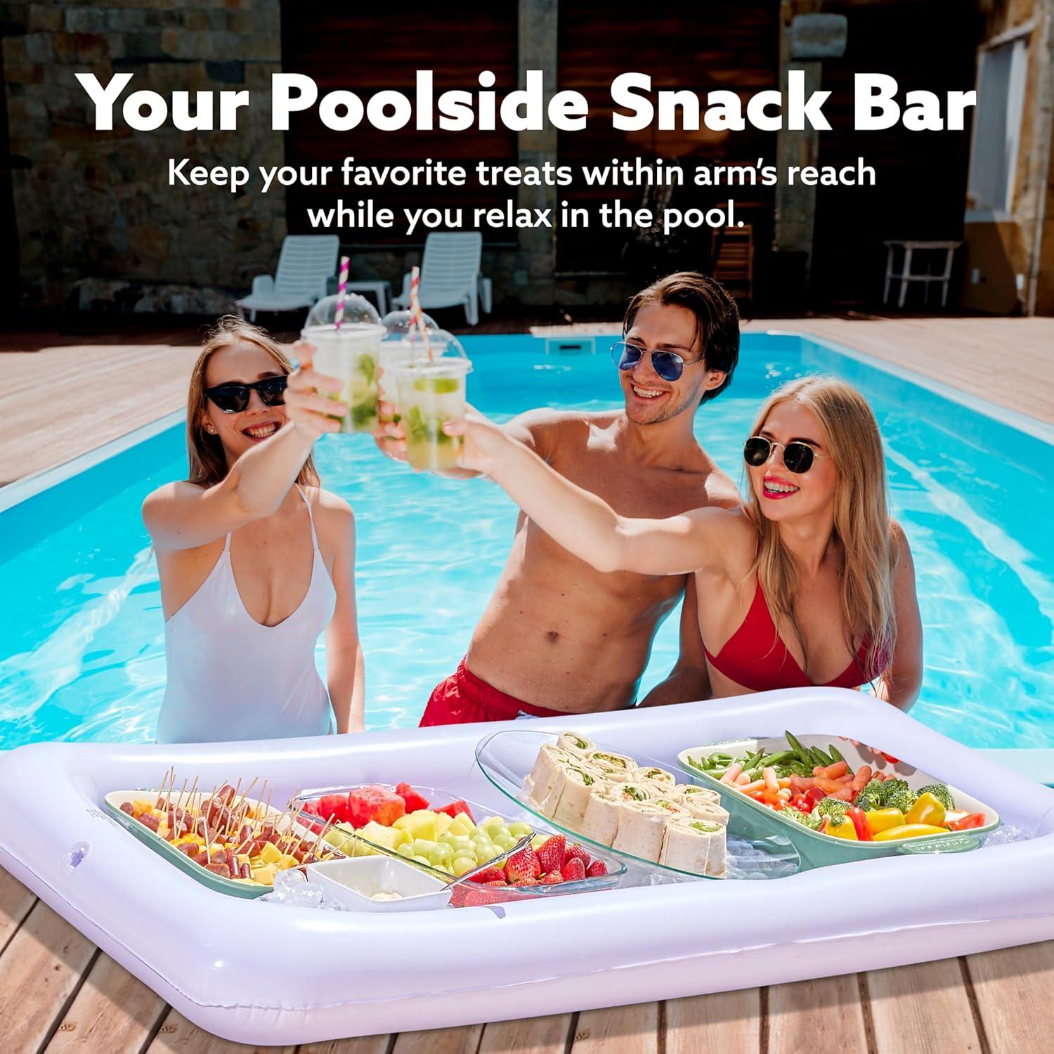 imageJOYIN 3Pack Inflatable Serving Bars Cooler Inflatable Cooler Ice Buffet Salad Serving Trays with Drain Plug Food Drink Holder for Indoor Outdoor Summer Picnic Beach Pool Luau Party