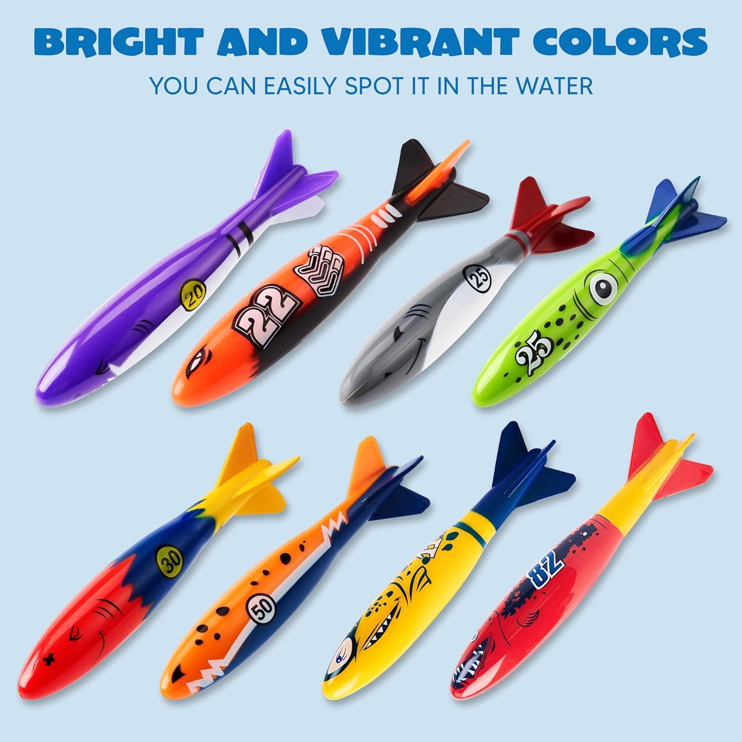 imageJOYIN 8 Pack Pool Toys Shark Underwater Diving Toys Colorful Swimming Toy Sinking Throwing for Kids Gifts Summer Swim Dive Training Water Fun Pool GamesSharks
