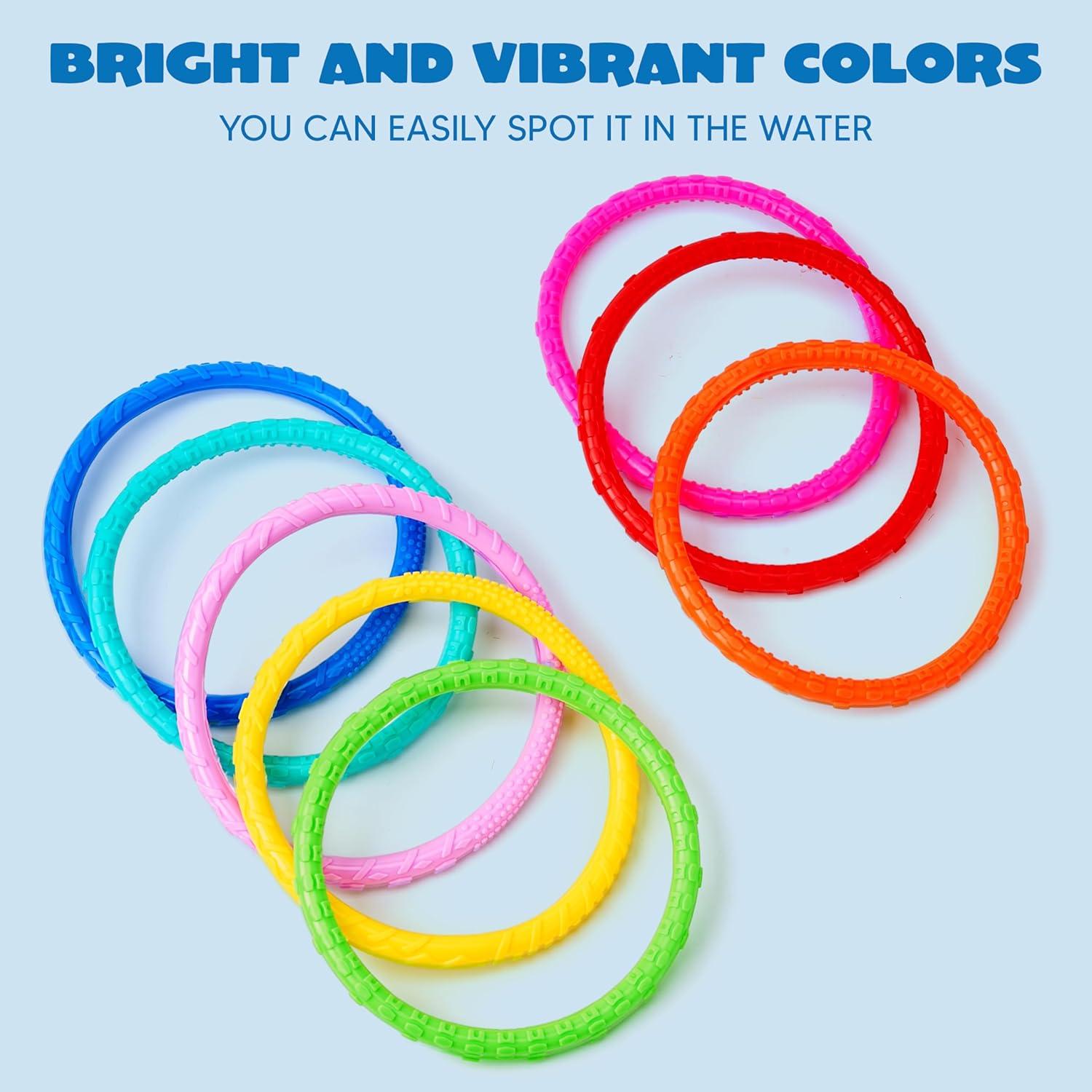 imageJOYIN Dive Circles Pool Toys 8 Pcs Colorful Pool Rings for Kids Underwater Training Swimming Diving Toy for Kids Gifts Summer Swim Water Fun Games