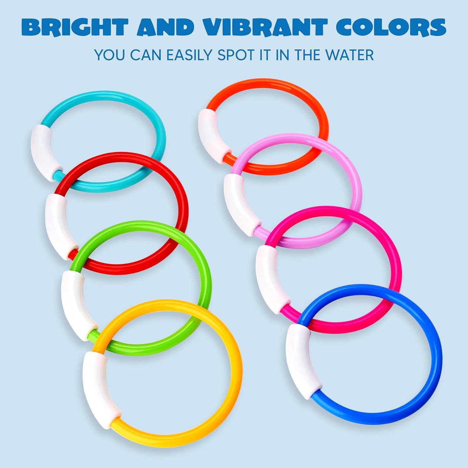 imageJOYIN Dive Rings Pool Toys 8 Pcs Colorful Pool Rings for Kids Underwater Training Swimming Diving Toy for Kids Gifts Summer Swim Water Fun Games