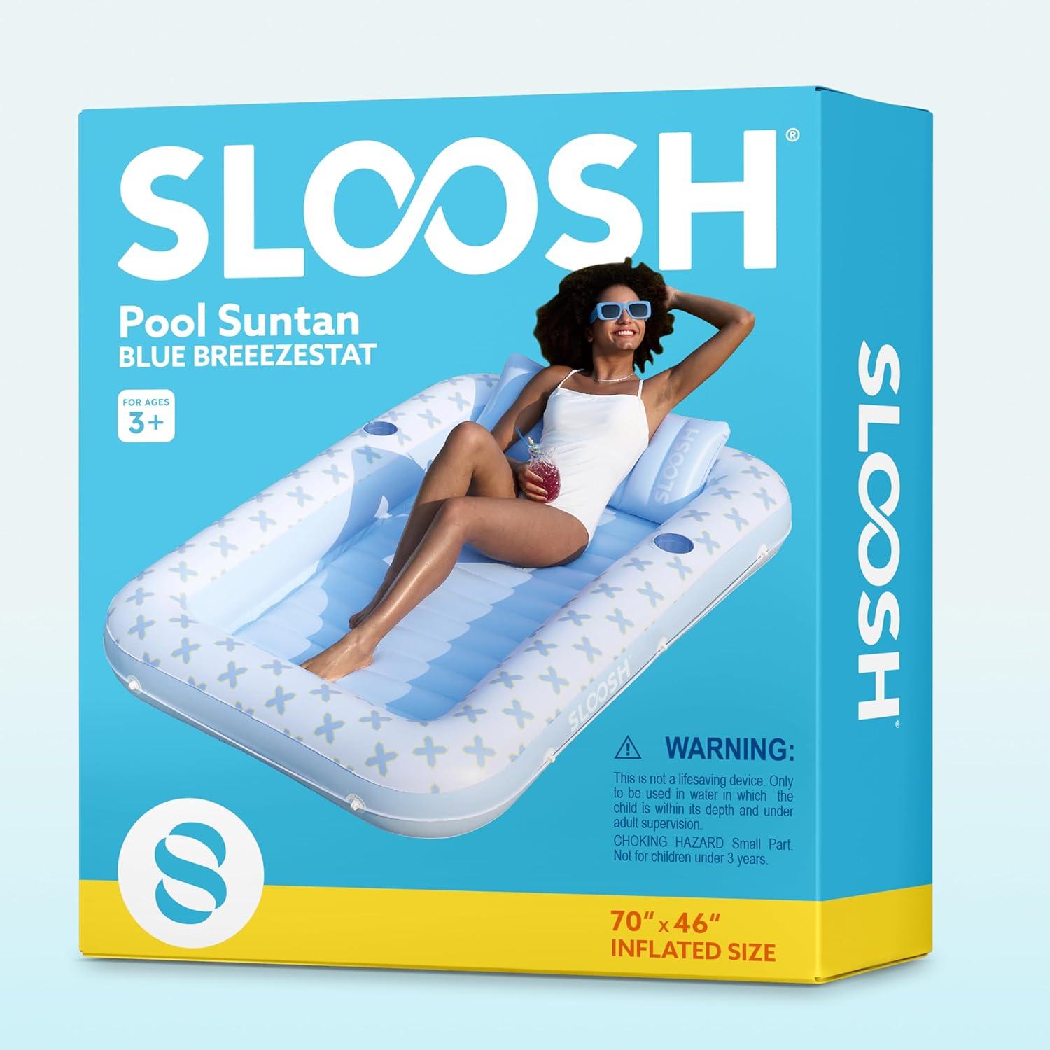 imageSLOOSH Inflatable Tanning Pool Lounger Float 70 x 46 Pool Floats Adult with Pillow 4 in 1 Suntan Tub Raft FloatieSunbathing Bed Lounge for Water Blow Up Ball Pit Party GiftsBlue Breezestar