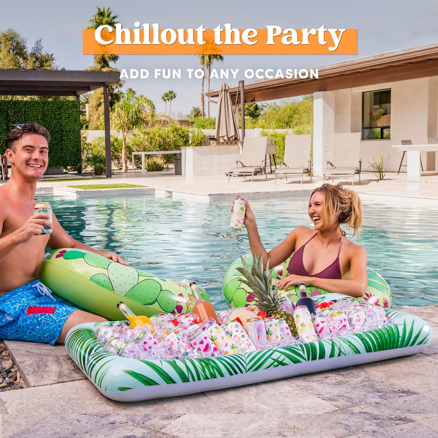 imageSloosh 2Pack Inflatable Serving Bars Cooler Leaf Pattern Inflatable Cooler Ice Buffet Salad Serving Trays with Drain Plug Food Drink Cooler for Indoor Outdoor Summer Picnic Pool Beach Luau Party