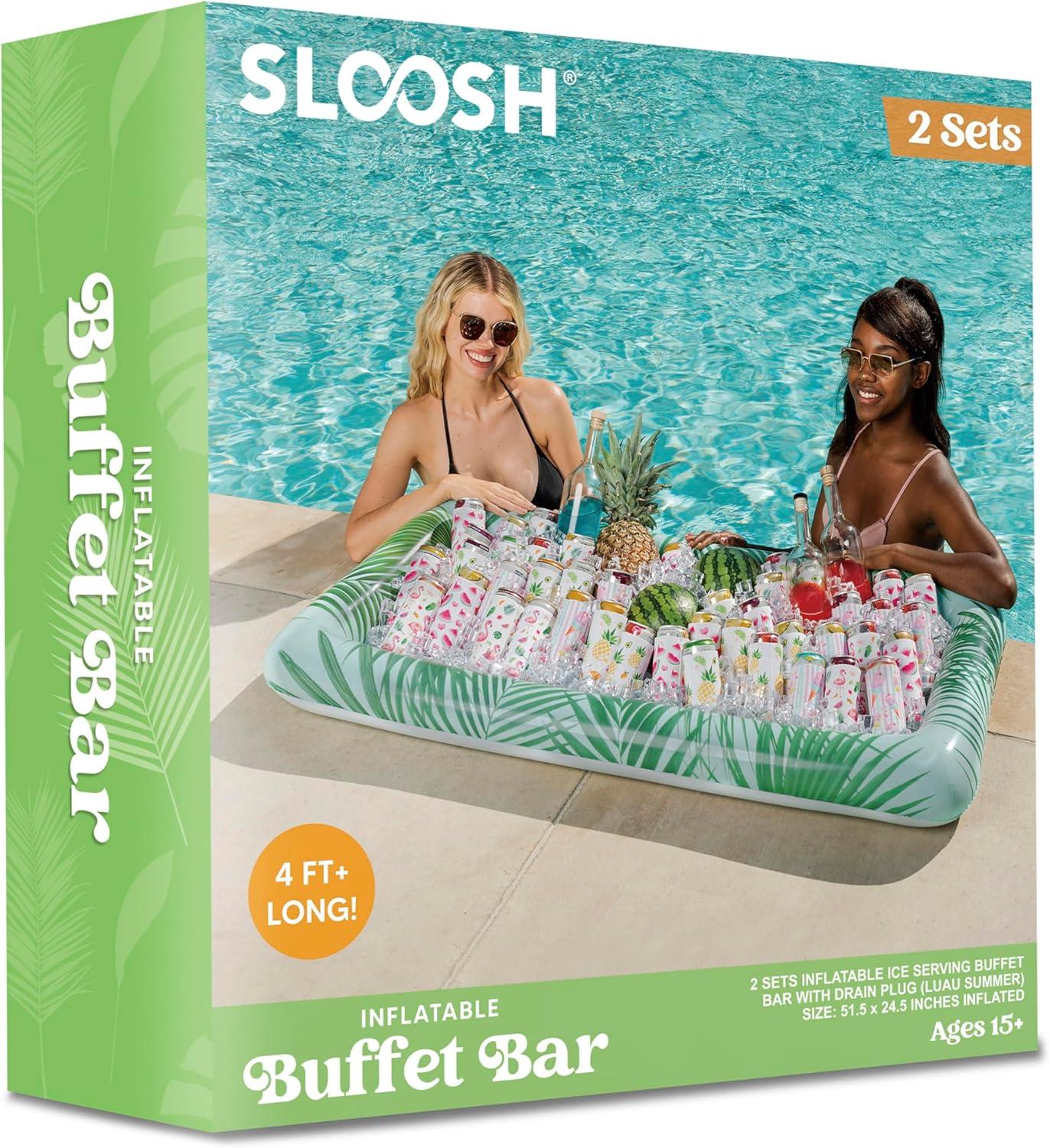 imageSloosh 2Pack Inflatable Serving Bars Cooler Leaf Pattern Inflatable Cooler Ice Buffet Salad Serving Trays with Drain Plug Food Drink Cooler for Indoor Outdoor Summer Picnic Pool Beach Luau Party