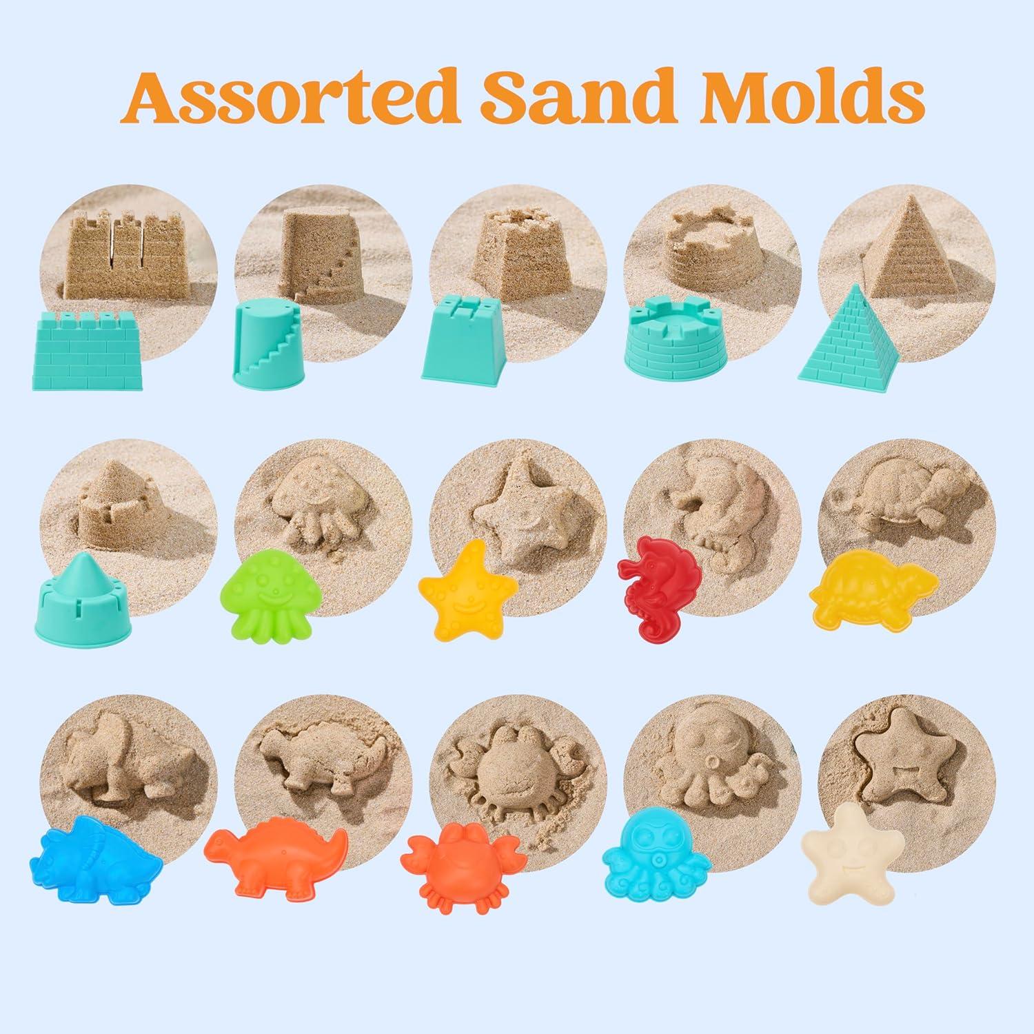 imageSloosh Beach Sand Toys Set Dump Truck Car Toy with Sand Molds for Toddlers Outdoor Play Collapsible Foldable Buckets Mesh Bag Shovels Castle Animal Mold Sets Kids Ages Sandbox Toys AnimalsAnimals